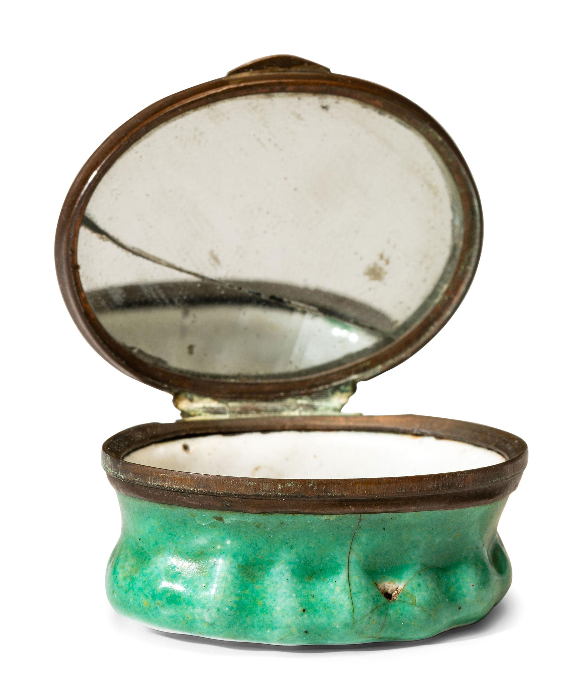 A Bilston Enamel Miniature Hinged Porcelain Trinket or Pill Box