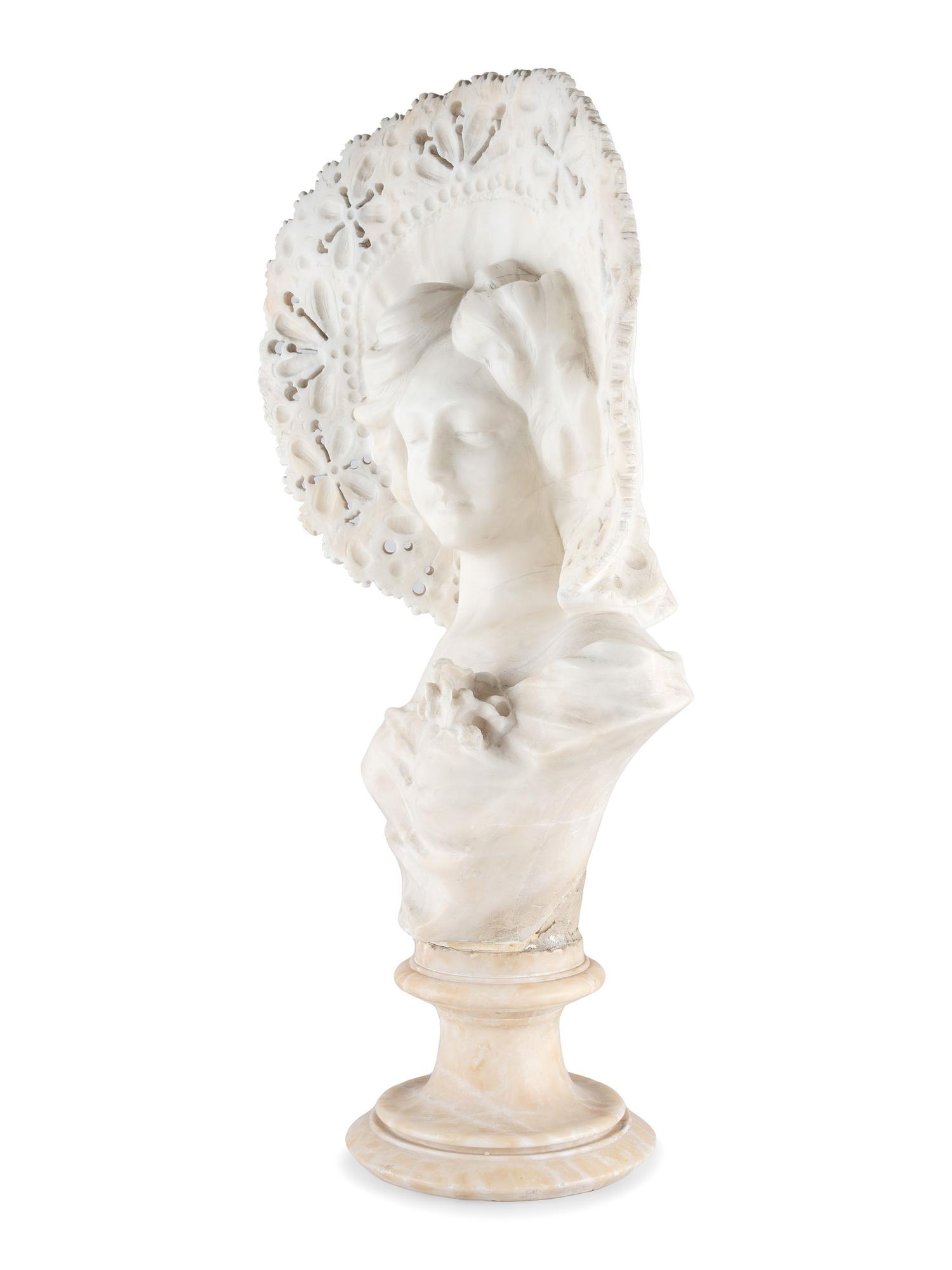 A Carved Alabaster Bust of a Woman