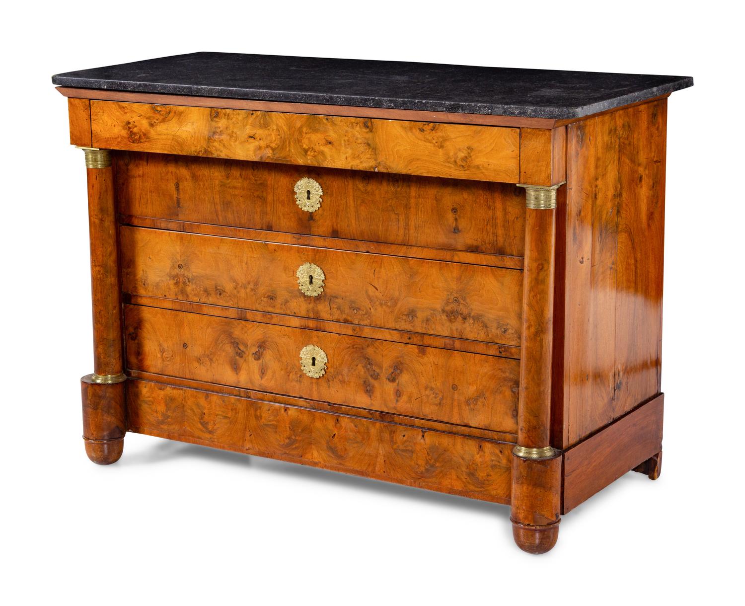An Empire Style Burl Walnut Marble-Top Commode