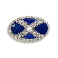 EDWARDIAN, GUILLOCHE ENAMEL, PEARL AND DIAMOND BROOCH
