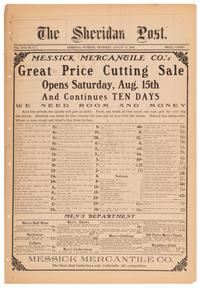 [OUTLAWS & LAWMEN]. Sheridan Post . Vol. XVII, No. 8. Sheridan, WY: Mills, 13 August 1903. With report of hired gunman Tom Horn's prison escape.