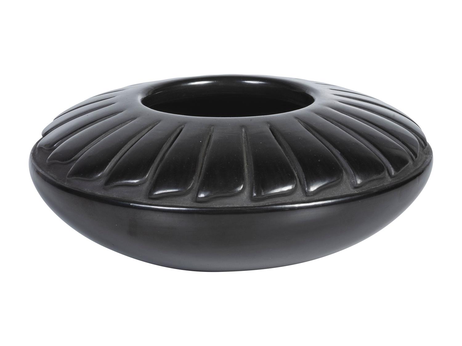 Blackware Pottery Jar, with Repeating Feather Pattern