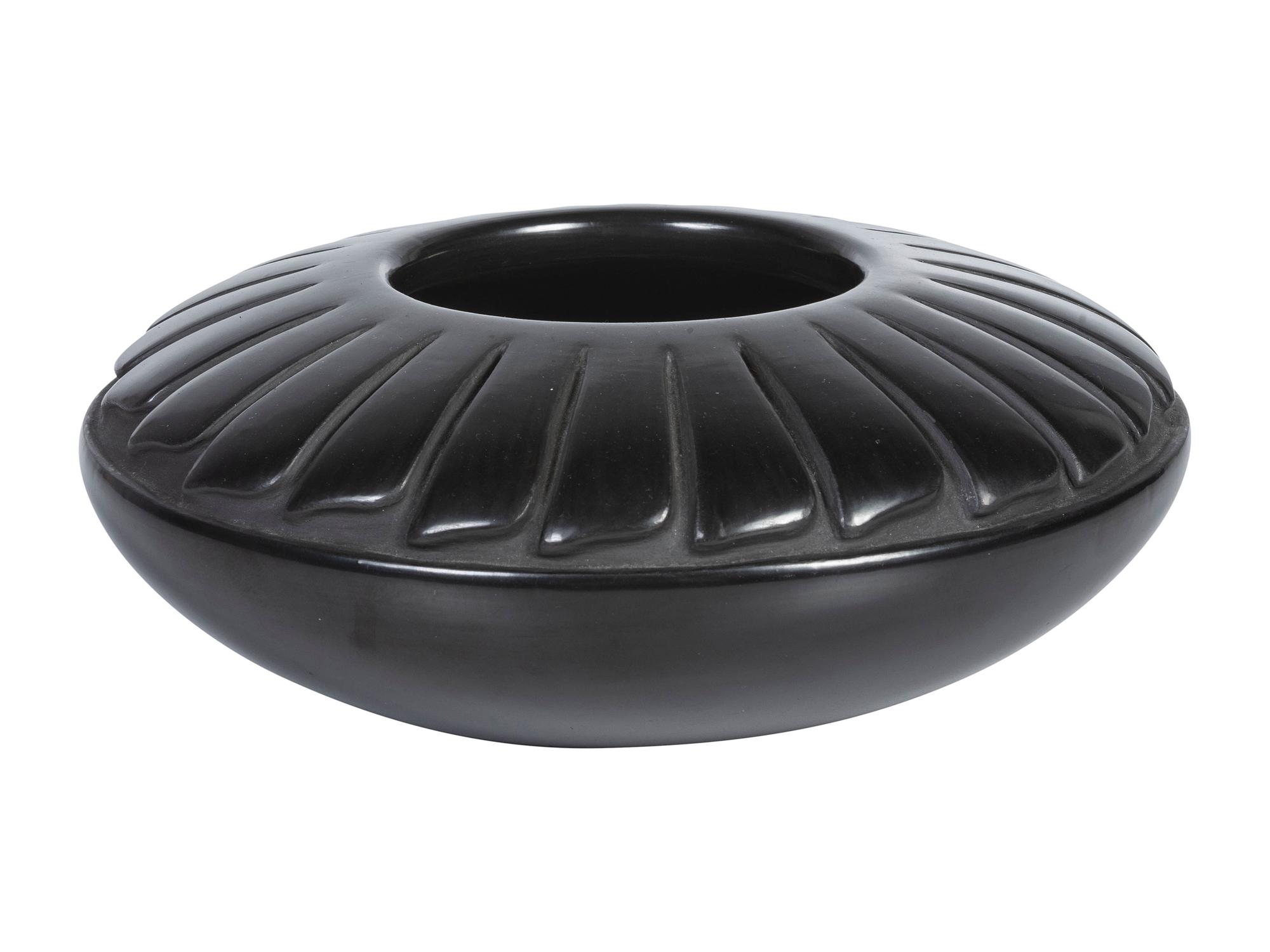 Blackware Pottery Jar, with Repeating Feather Pattern