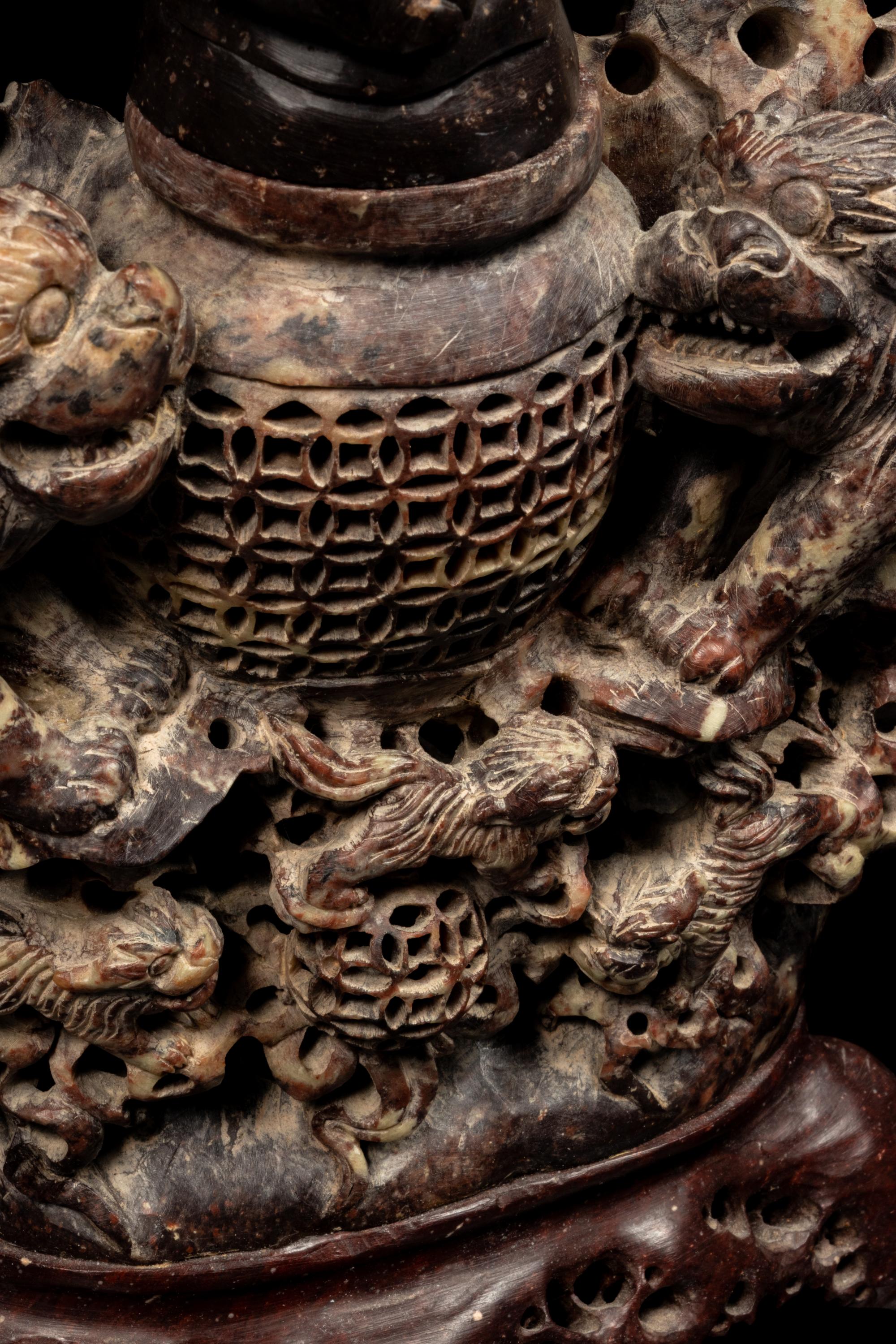 Two Chinese Carved Soapstone Incense Burners