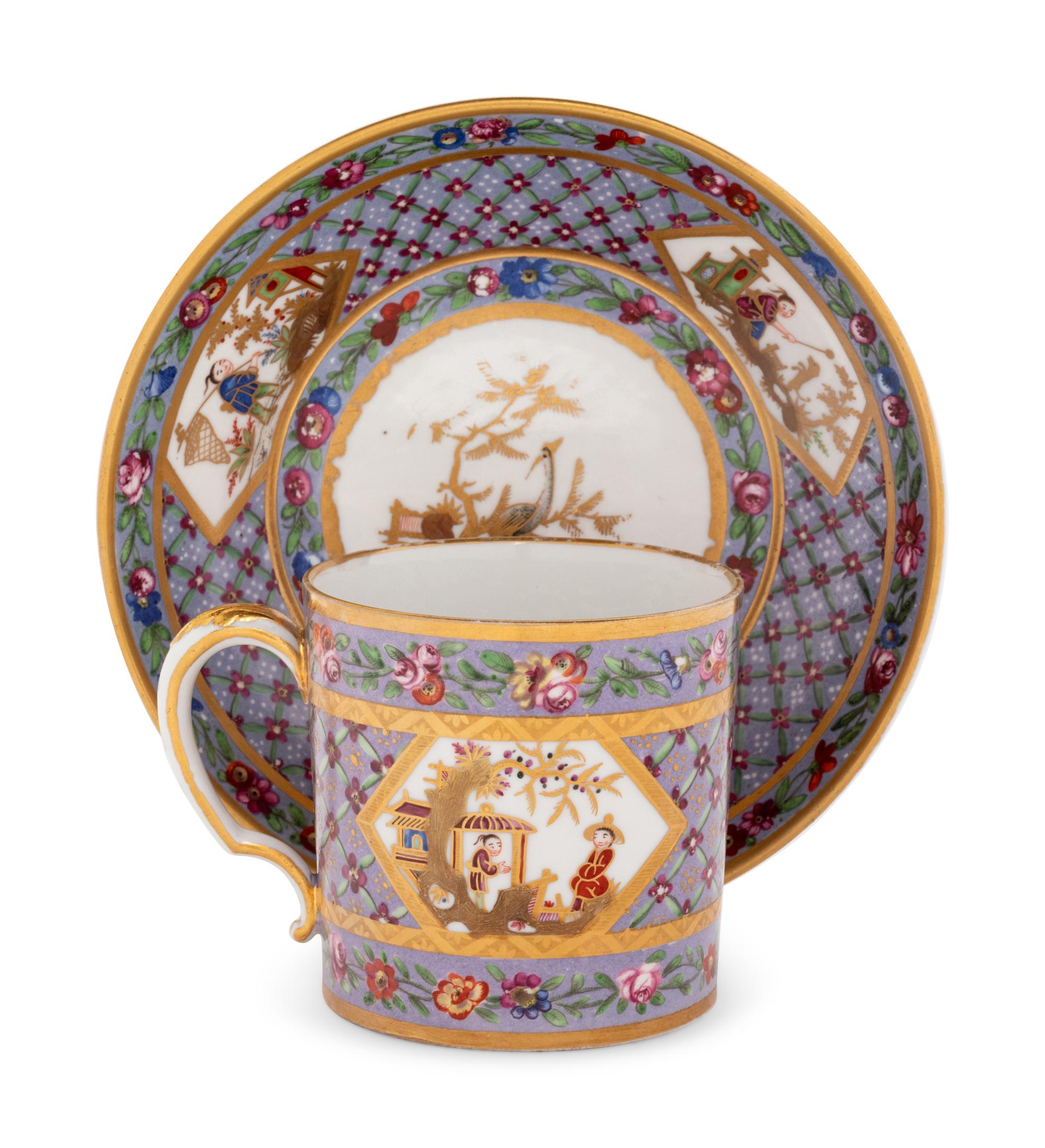 A Sèvres Lavender-Ground Chinoiserie Hard-Paste Porcelain Cup and a Saucer ( Gobelet 'Litron' et une Soucoupe, 1ère Grandeur )