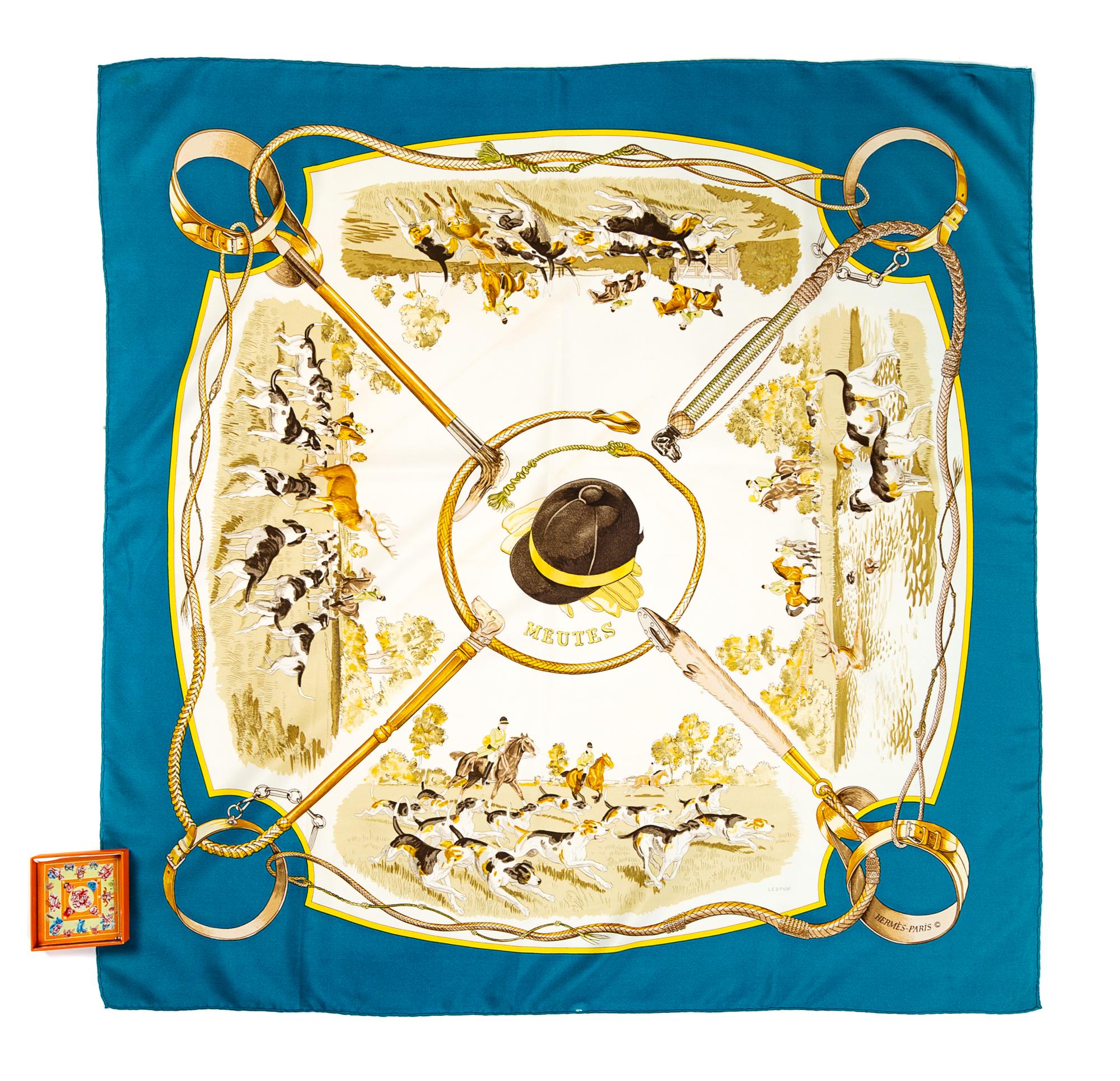 An Hermès 90cm Silk Scarf with A Mini Game Box, 36" x 36".