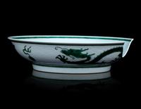 A Chinese Green Enameled Porcelain 'Dragon' Dish