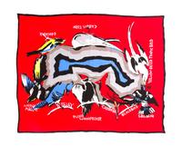 A Michaele Vollbracht Silk Scarf, 51 1/2 x 40 1/2 inches.
