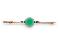 An Antique Silver Topped Gold, Chrysoprase and Diamond Bar Brooch,