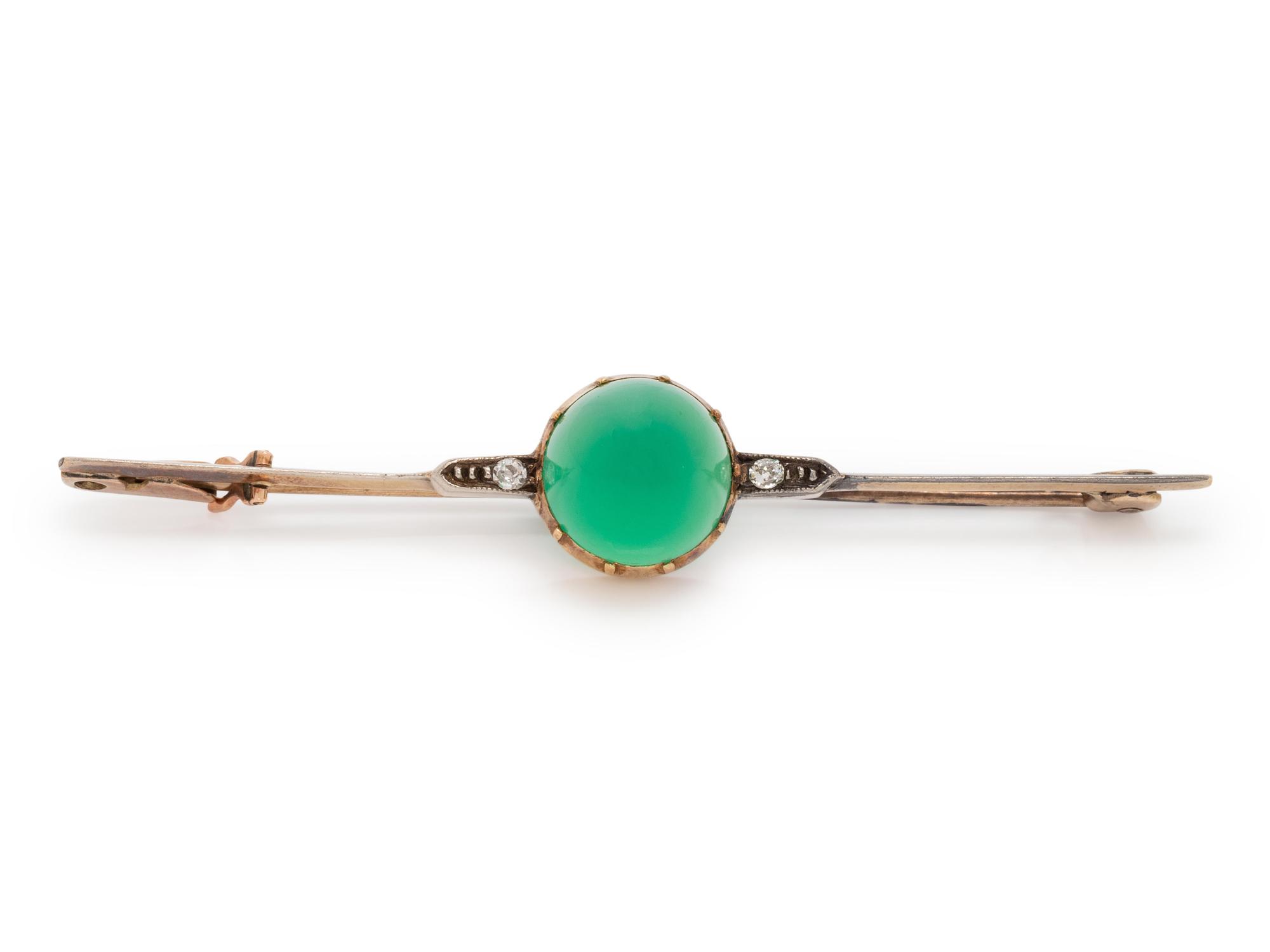 An Antique Silver Topped Gold, Chrysoprase and Diamond Bar Brooch,