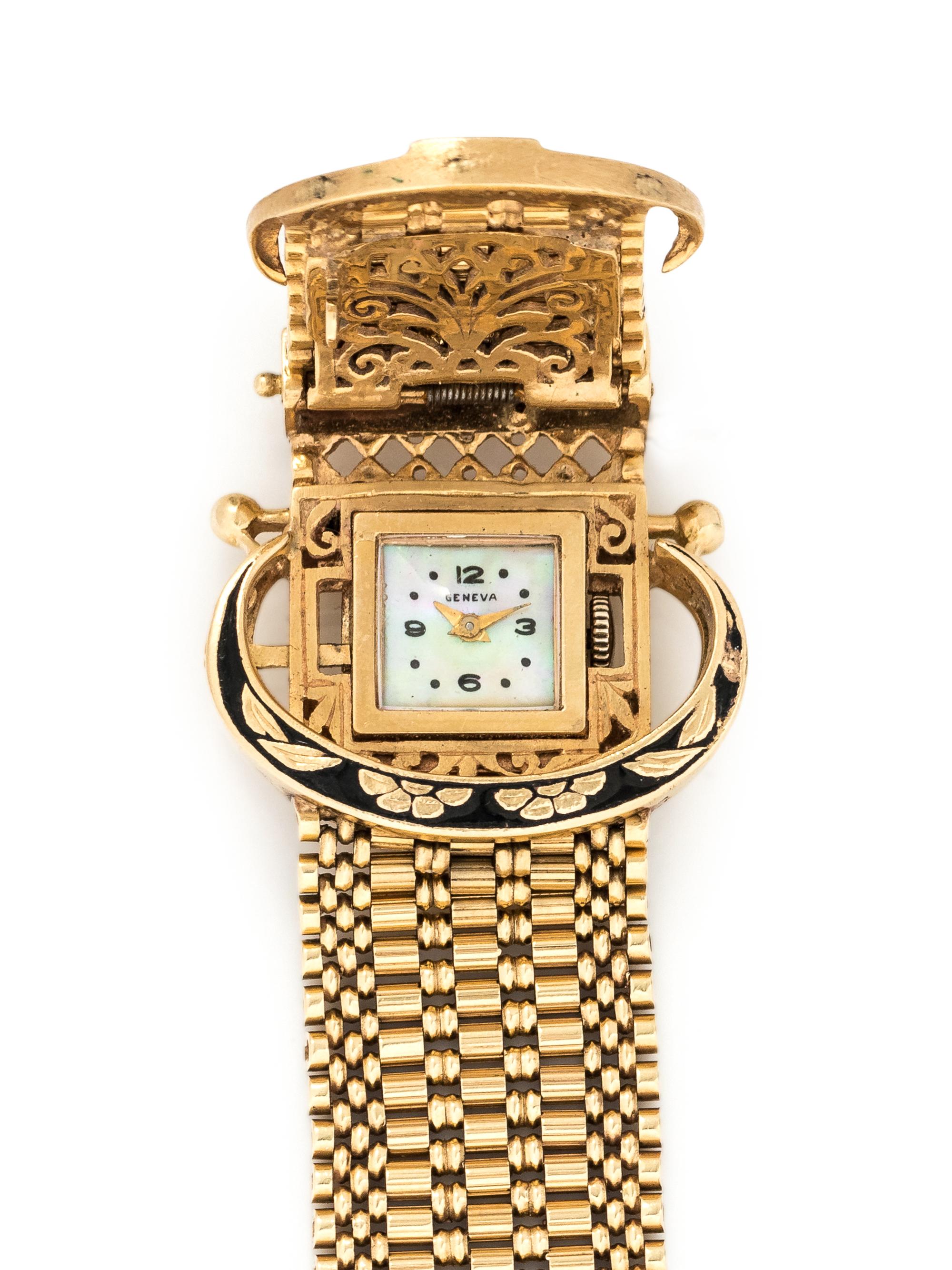 YELLOW GOLD BELT MOTIF SURPRISE WRISTWATCH