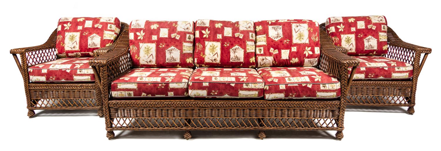 A Suite of Wicker Furniture Height of sofa 34 x width 81 inches.