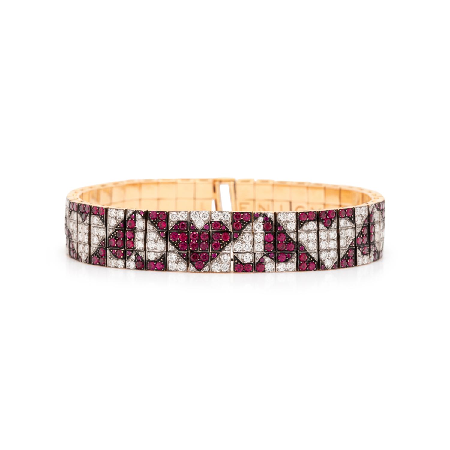 ENIGMA, DIAMOND AND RUBY HEART BRACELET