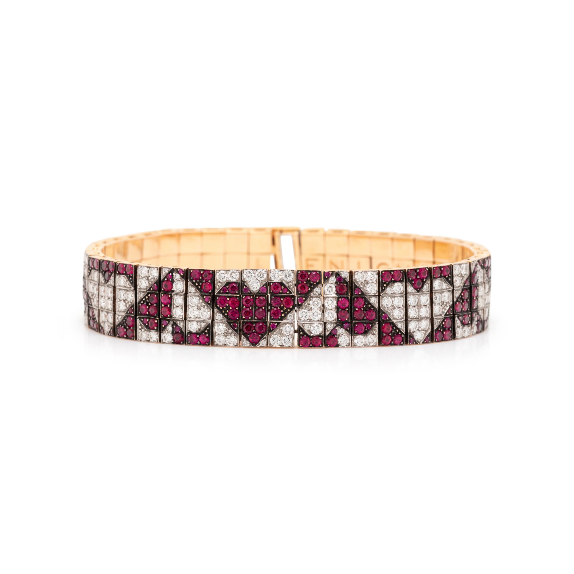 ENIGMA, DIAMOND AND RUBY HEART BRACELET