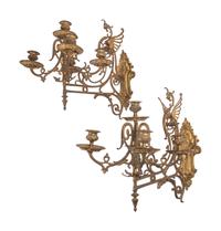 A Pair of Neoclassical Gilt Bronze Three-Light Sconces