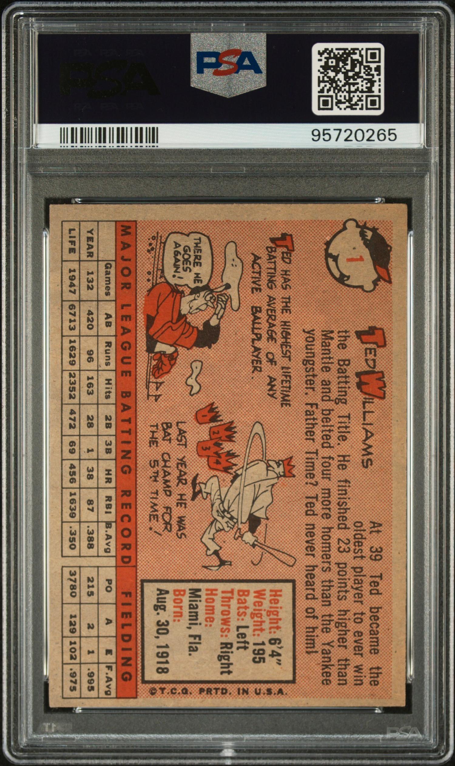 A 1958 Topps Ted Williams Baseball Card No. 1 (PSA 5.5 EX)