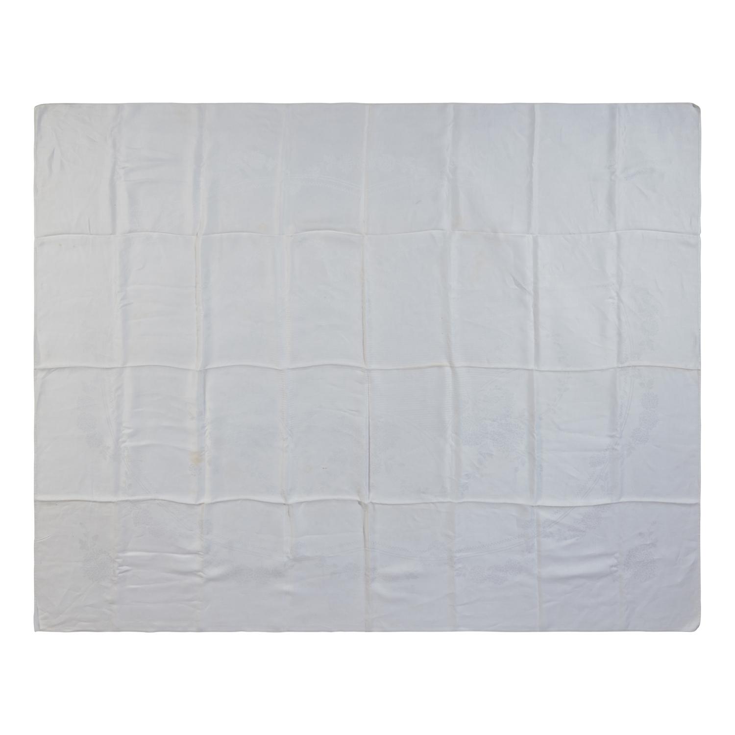 An Ecclesiastical White Damask Linen Altar Cloth Depicting Scenes from the Life of Christ