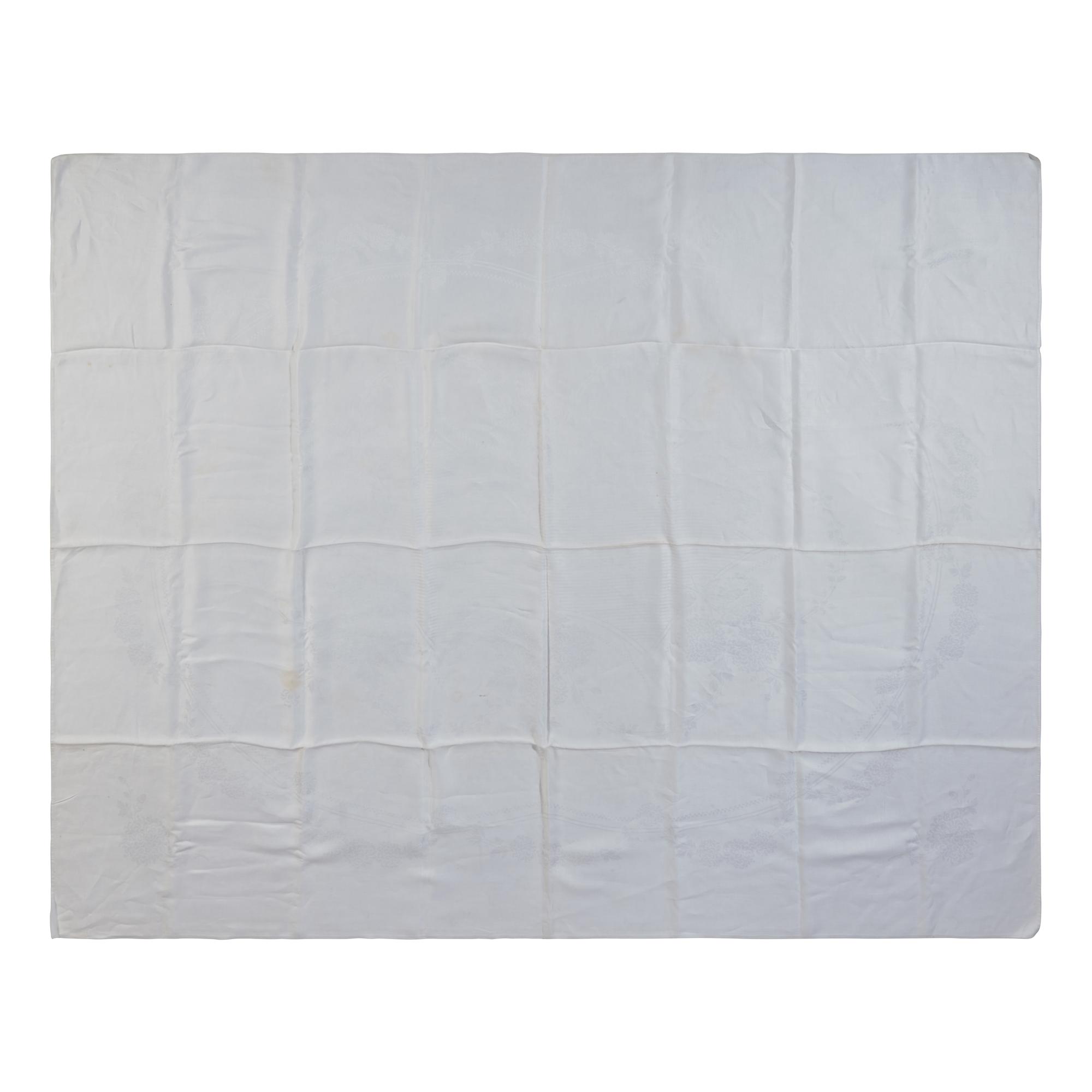 An Ecclesiastical White Damask Linen Altar Cloth Depicting Scenes from the Life of Christ