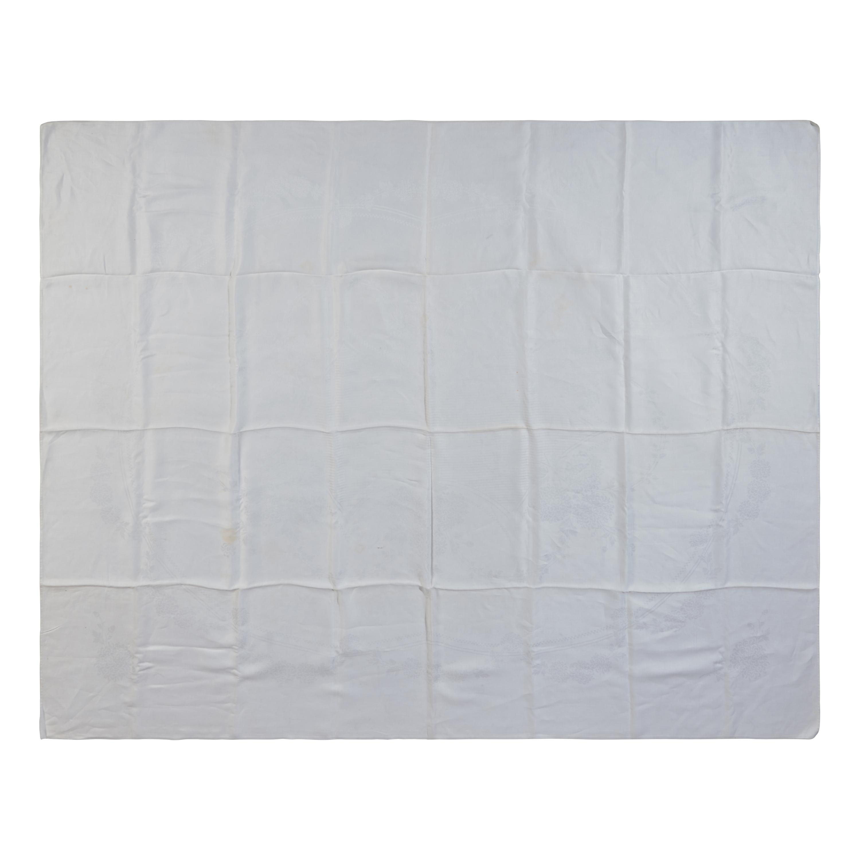 An Ecclesiastical White Damask Linen Altar Cloth Depicting Scenes from the Life of Christ