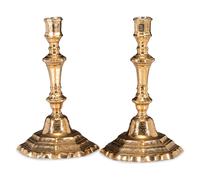 A Pair of French Engraved Brass Candlesticks