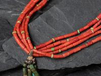 Pueblo Multi-strand Coral Necklace, with Rolled Turquoise Joclas