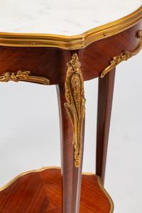 A Pair of Louis XV Style Gilt Bronze Mounted Marble-Top Tables