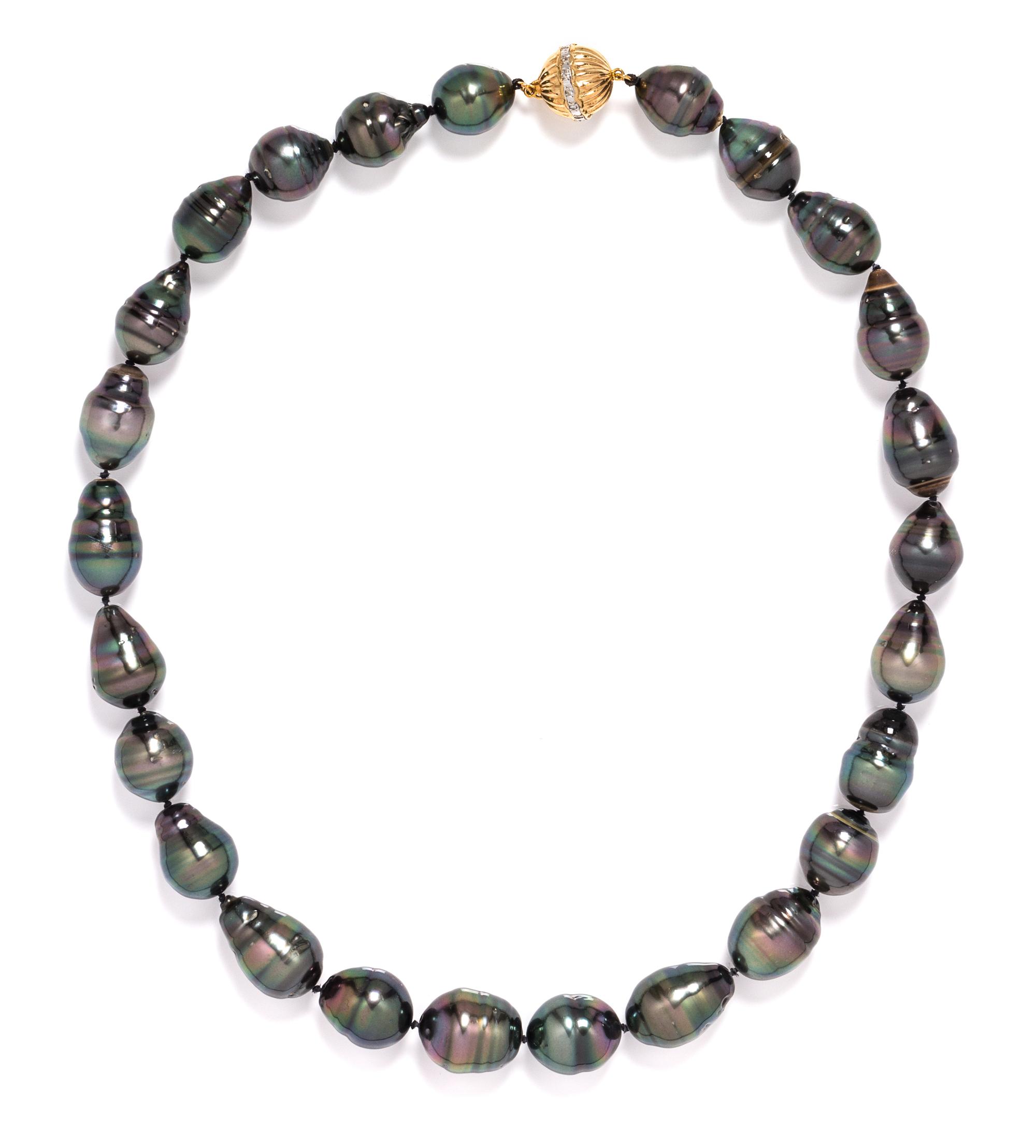 A Yellow Gold, Diamond and Cultured Pearl Necklace,
