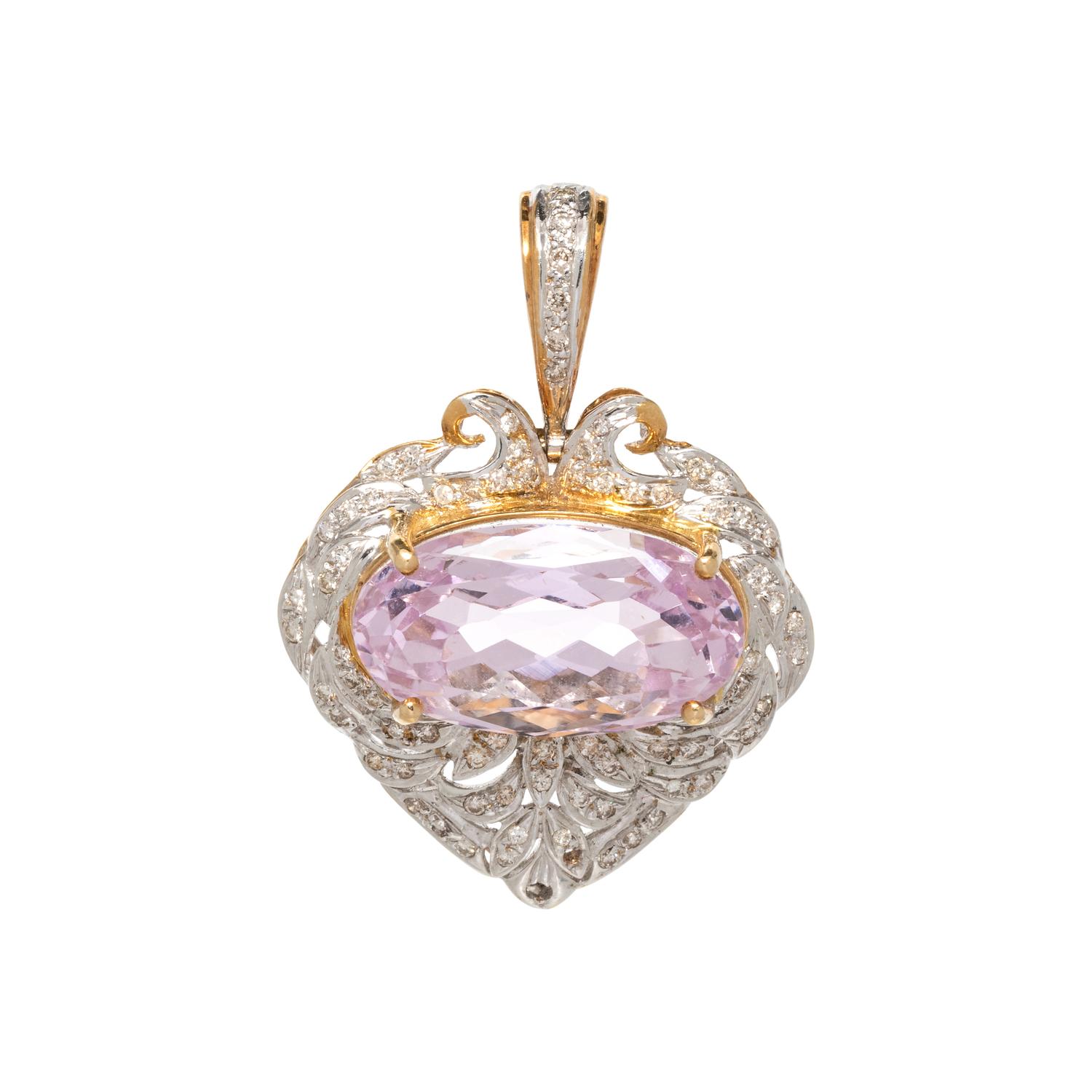 KUNZITE AND DIAMOND PENDANT