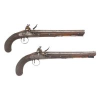 Pair of Flintlock Pistols by Clarke with Detachable Stock in Repurposed Wood Case