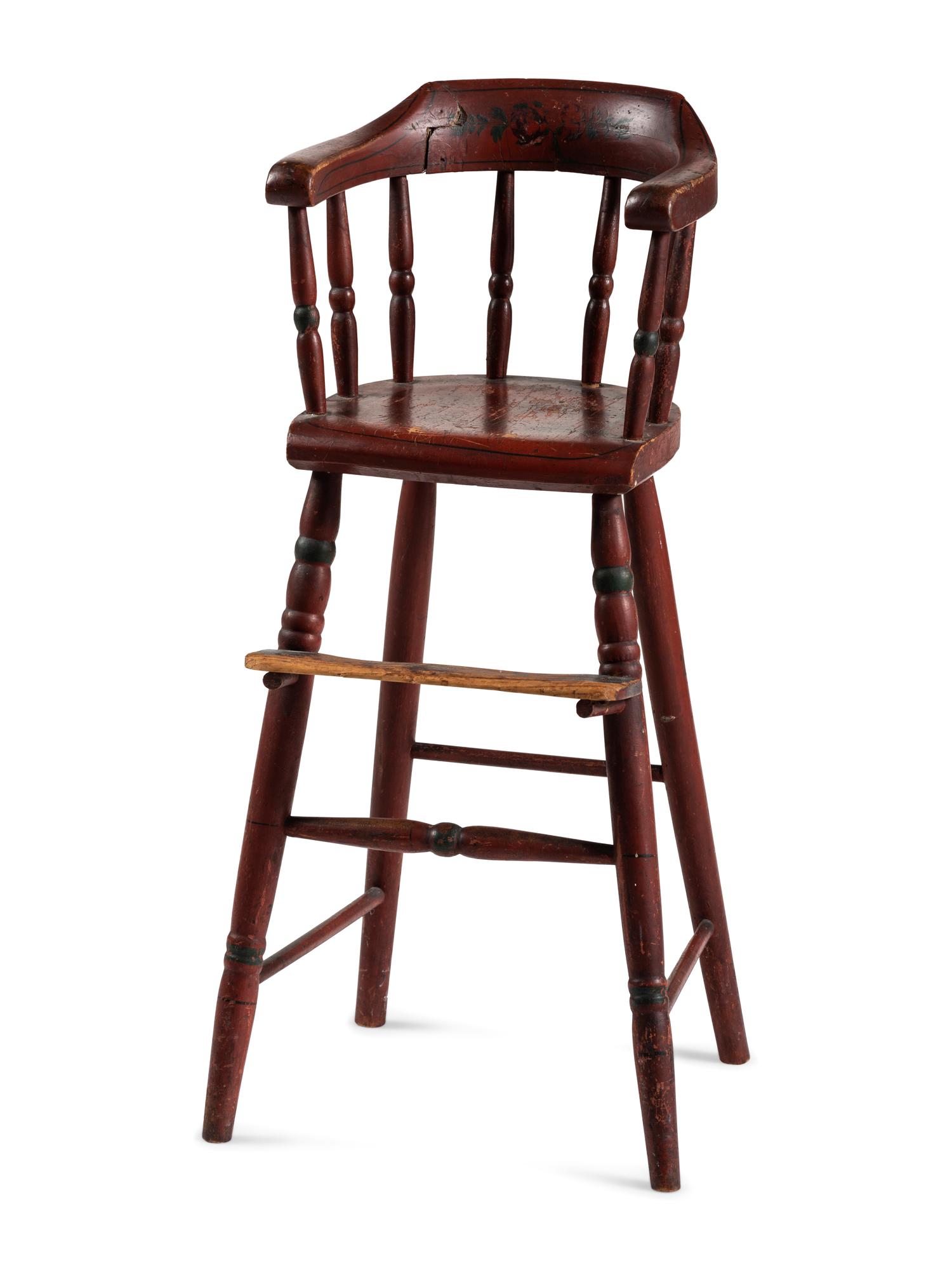 A Federal Turned and Stencil Decorated Child's High Chair