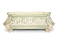 A Celadon Green and White Jasperware Jardinière