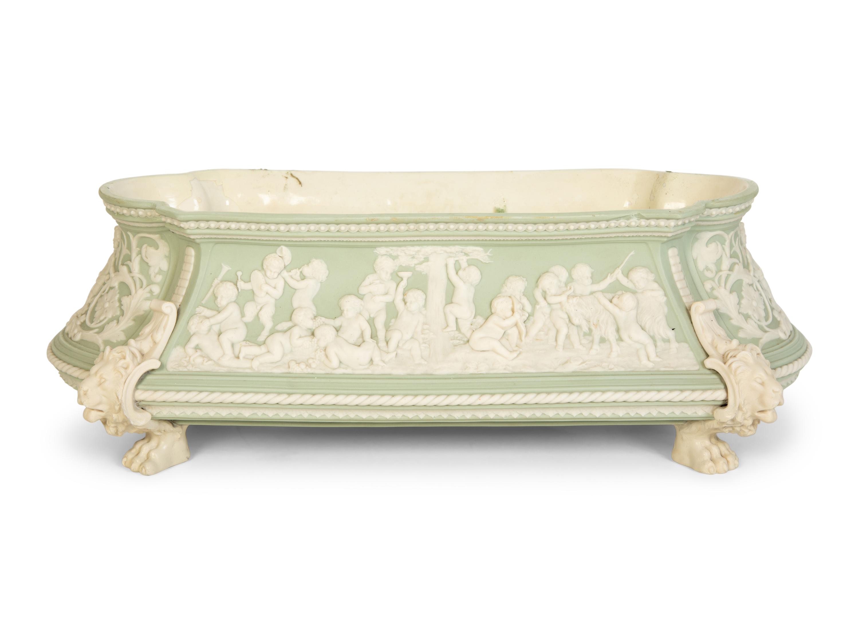 A Celadon Green and White Jasperware Jardinière