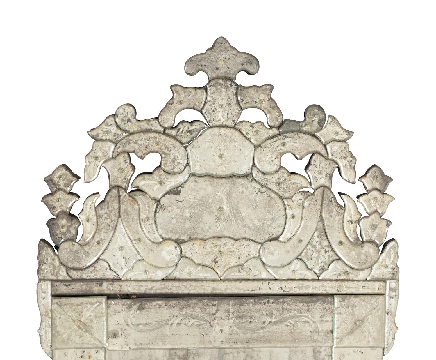 A Pair of Venetian Style Mirror-Veneered Console Tables and Mirrors
