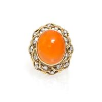 A 14 Karat Yellow Gold, Fire Opal and Diamond Ring, 7.60 dwts.