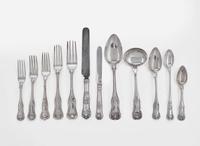An assembled collection of coin and sterling silver flatware in the "King" pattern, various American makers, primarily first half 19th century
