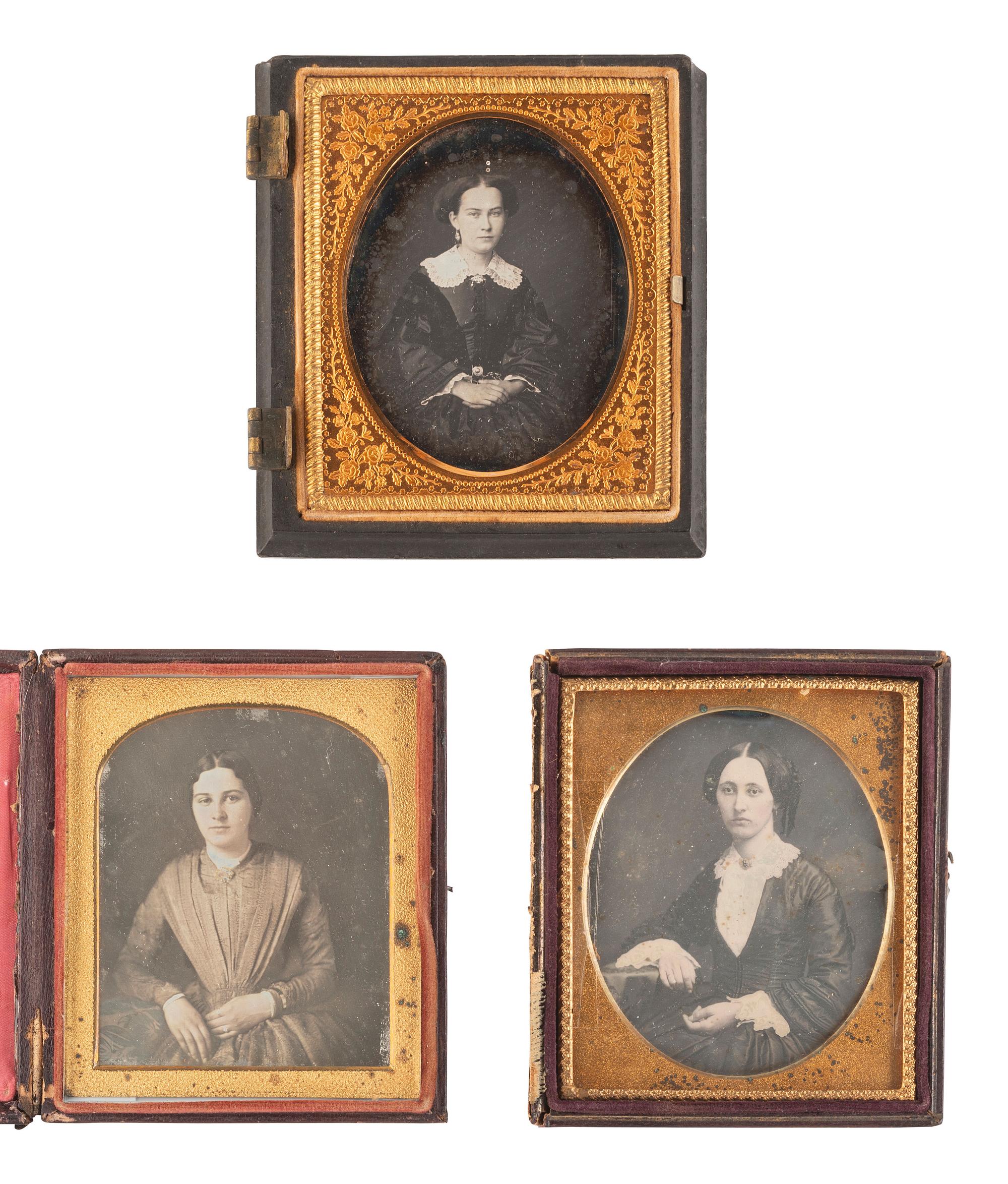 [EARLY PHOTOGRAPHY]. 19 sixth plate daguerreotypes featuring women.