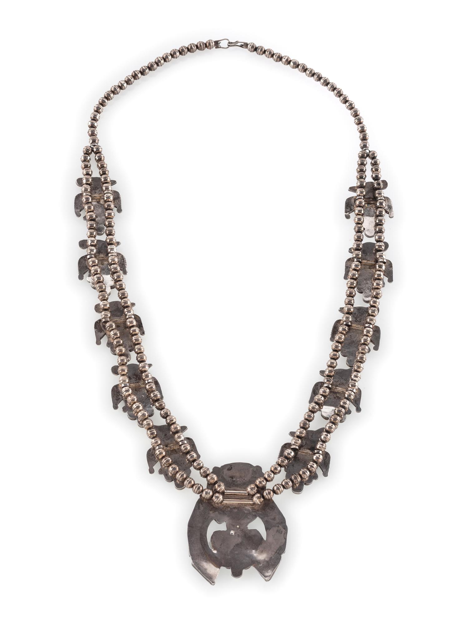 Zuni Silver and Channel Inlay Squash Blossom Necklace
