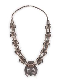 Zuni Silver and Channel Inlay Squash Blossom Necklace