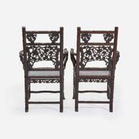 An unusual pair of Chinese carved hardwood armchairs 中国硬木扶手椅一对 Late 19th to early 20th Century ?????????????