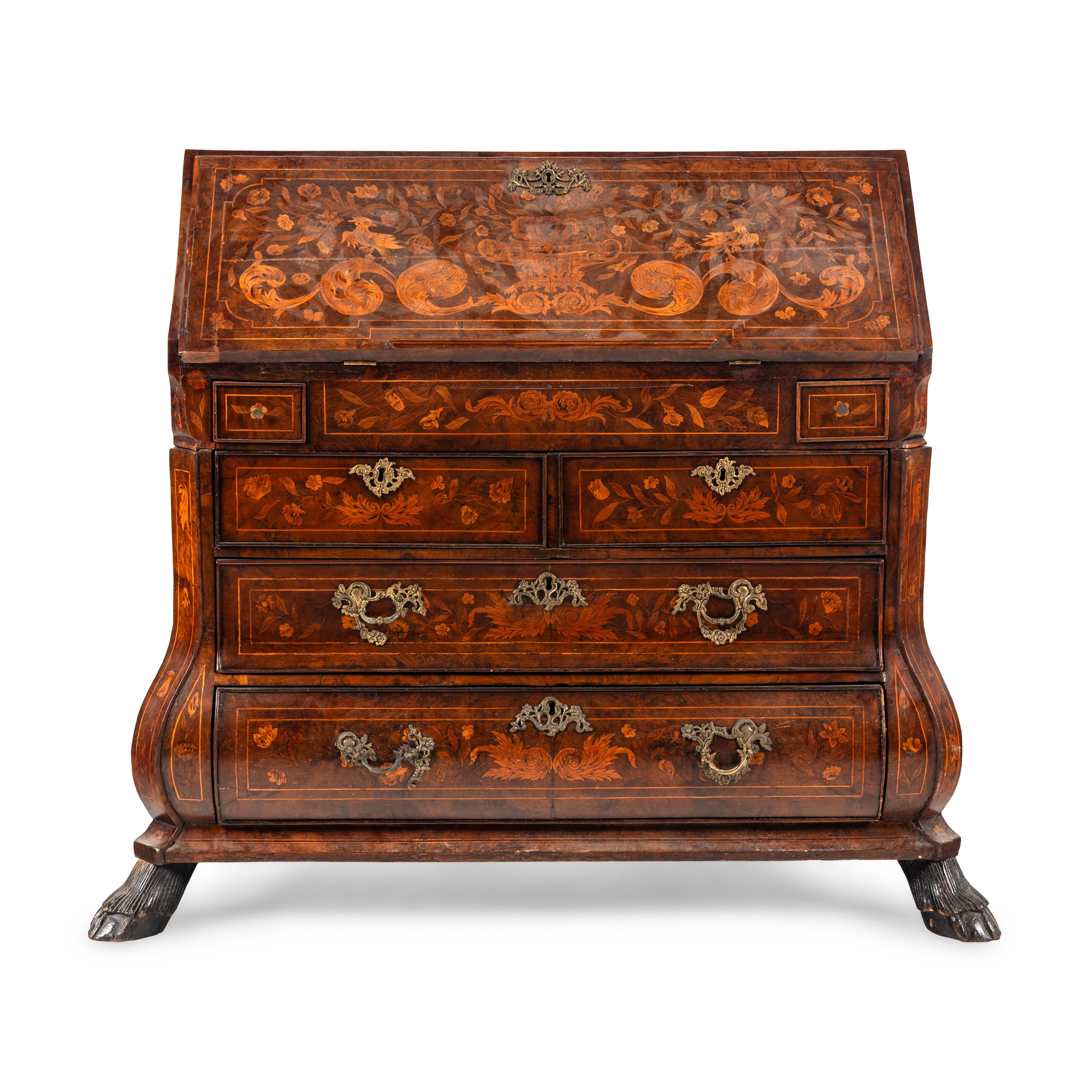A Dutch Marquetry Slant-Front Bureau