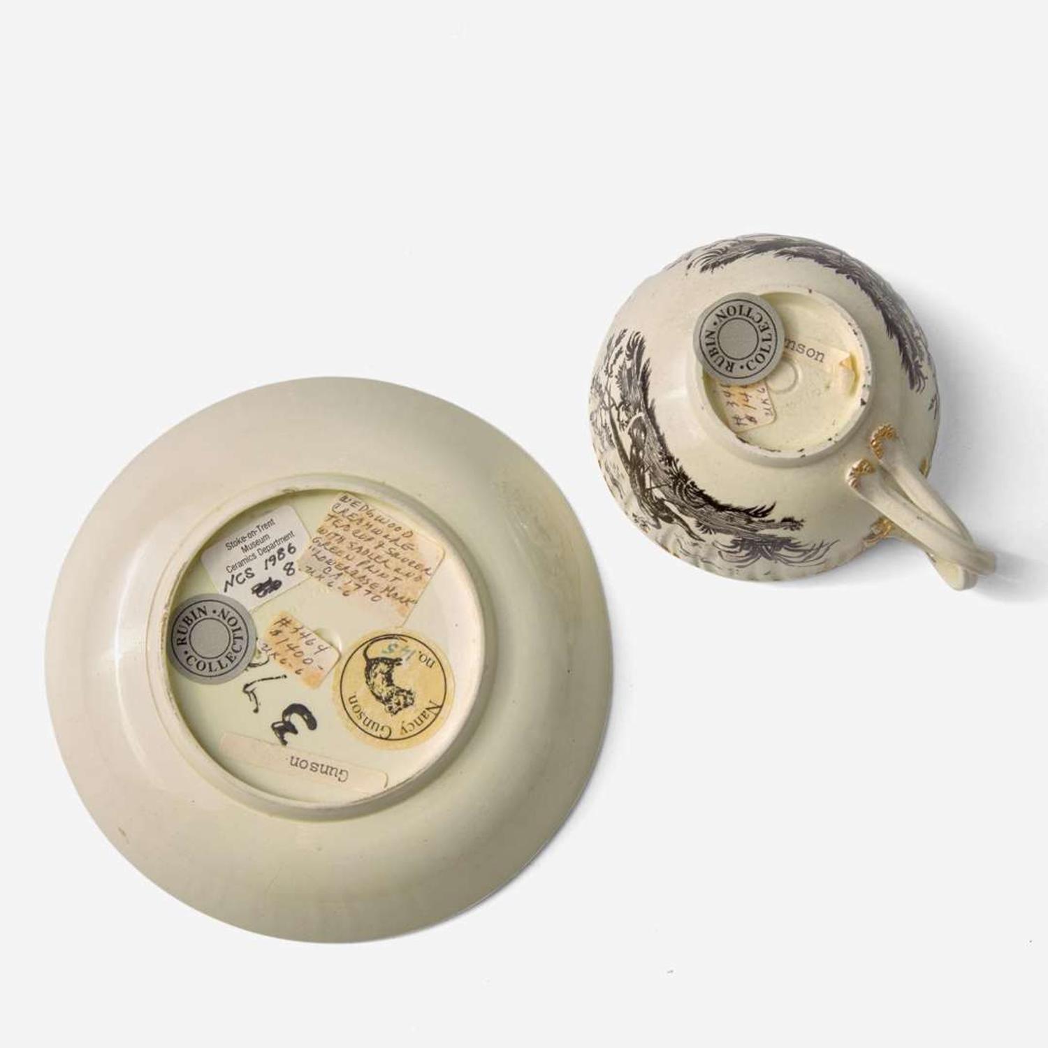 A Wedgwood Queensware Shell Edge Cup and Saucer with Exotic Birds Decoration UK, 1770s