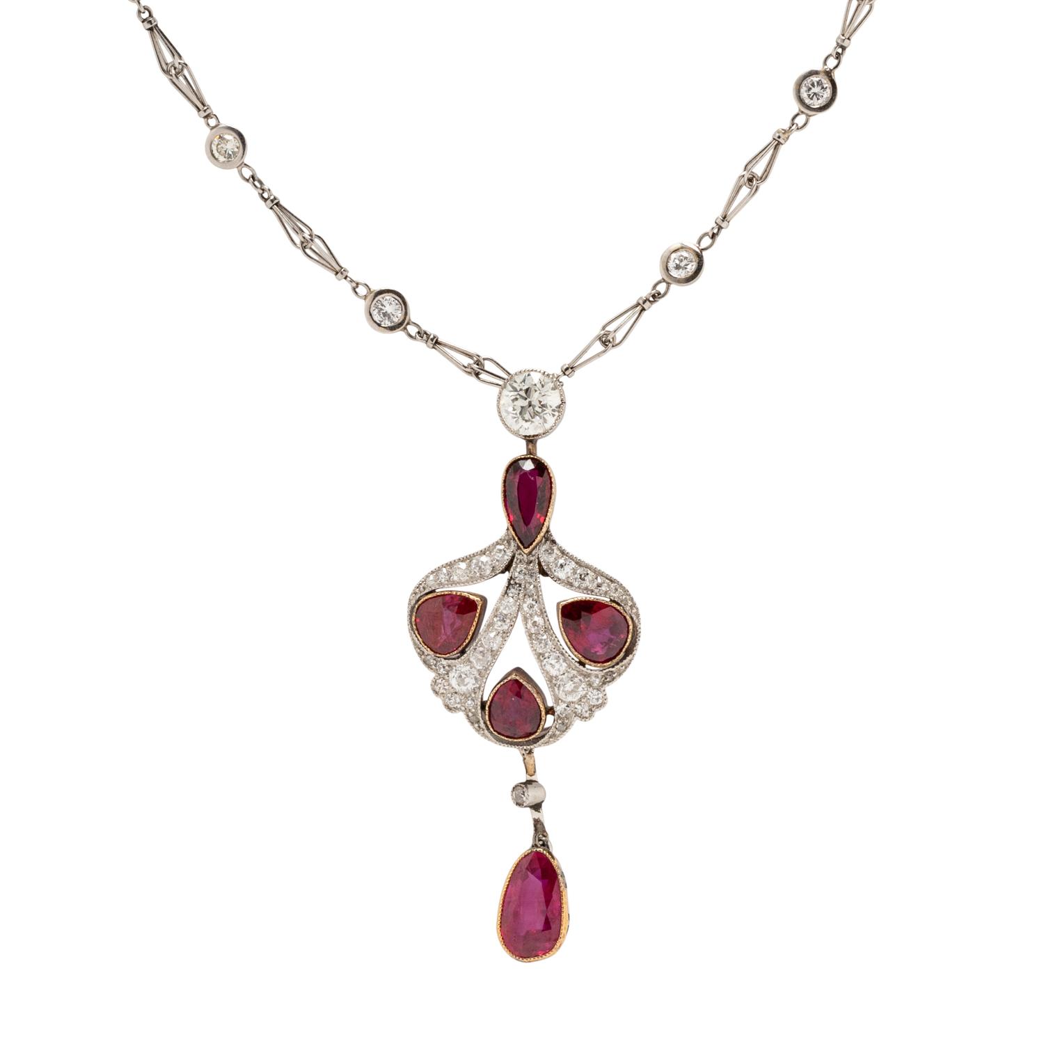 EDWARDIAN, BURMESE RUBY AND DIAMOND PENDANT NECKLACE