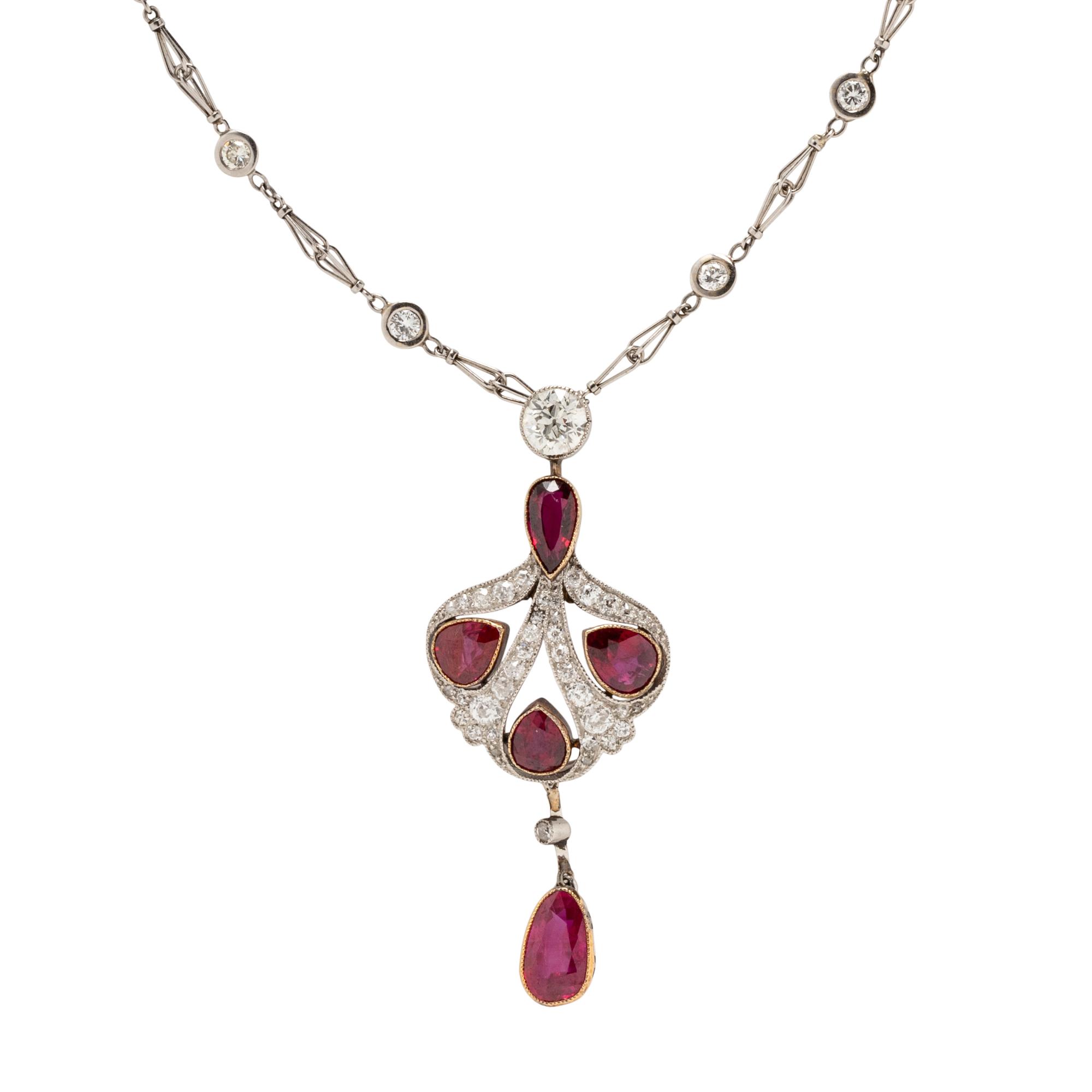 EDWARDIAN, BURMESE RUBY AND DIAMOND PENDANT NECKLACE