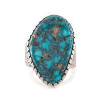 Tufa Cast Silver Ring, with Morenci Turquoise Cabochon