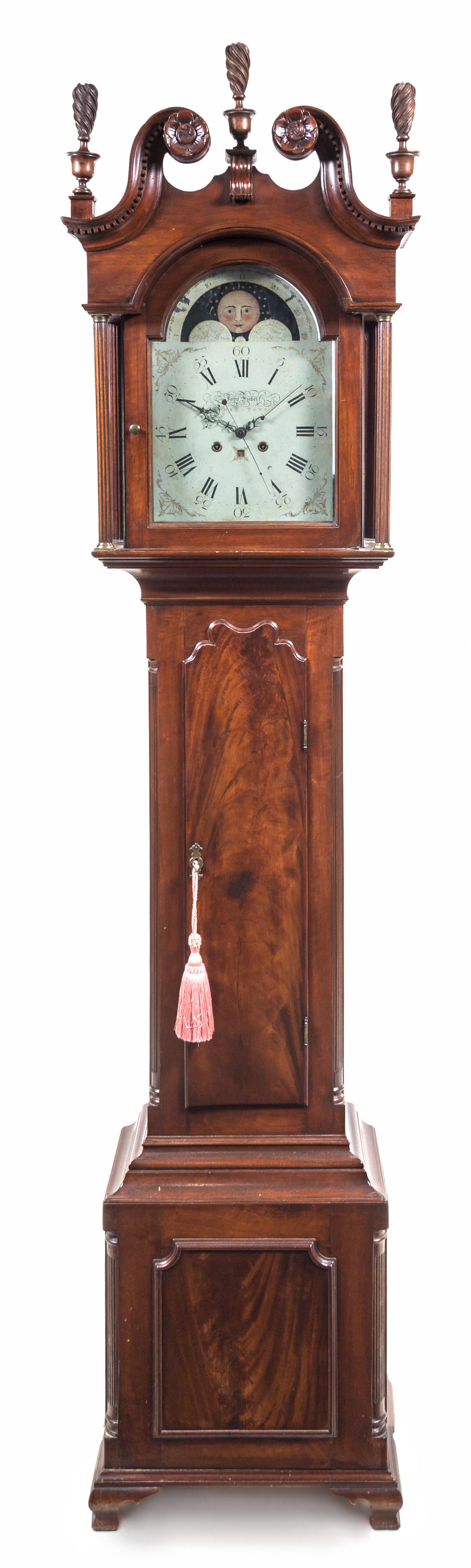 A Chippendale Mahogany Tall Case Clock Height 104 1/2 x width 24 3/4 x depth 12 1/2 inches. — WORKS BY JOHN FISHER, YORKTOWN, LATE 18TH CENTURY