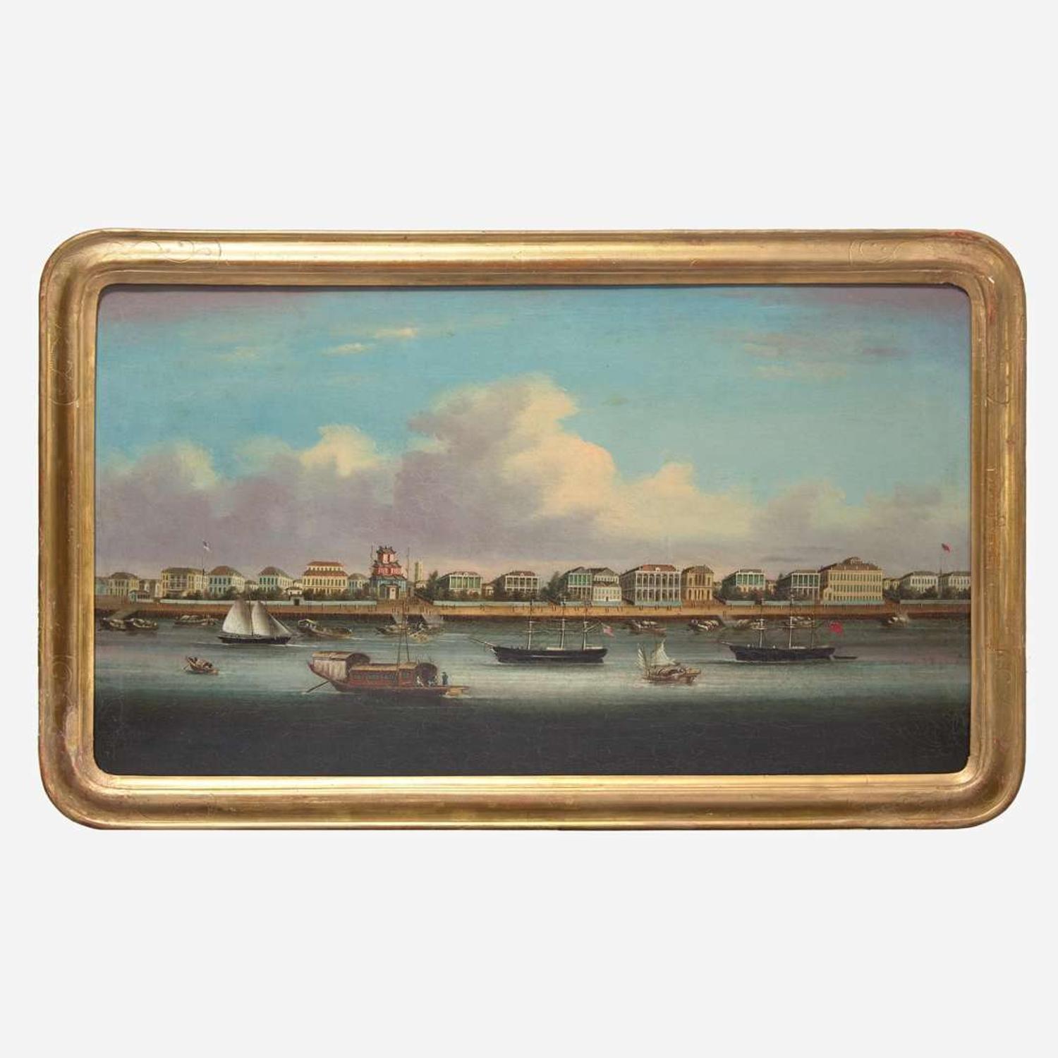 China Trade School 19th century The Bund in Shanghai Harbor, circa 1860