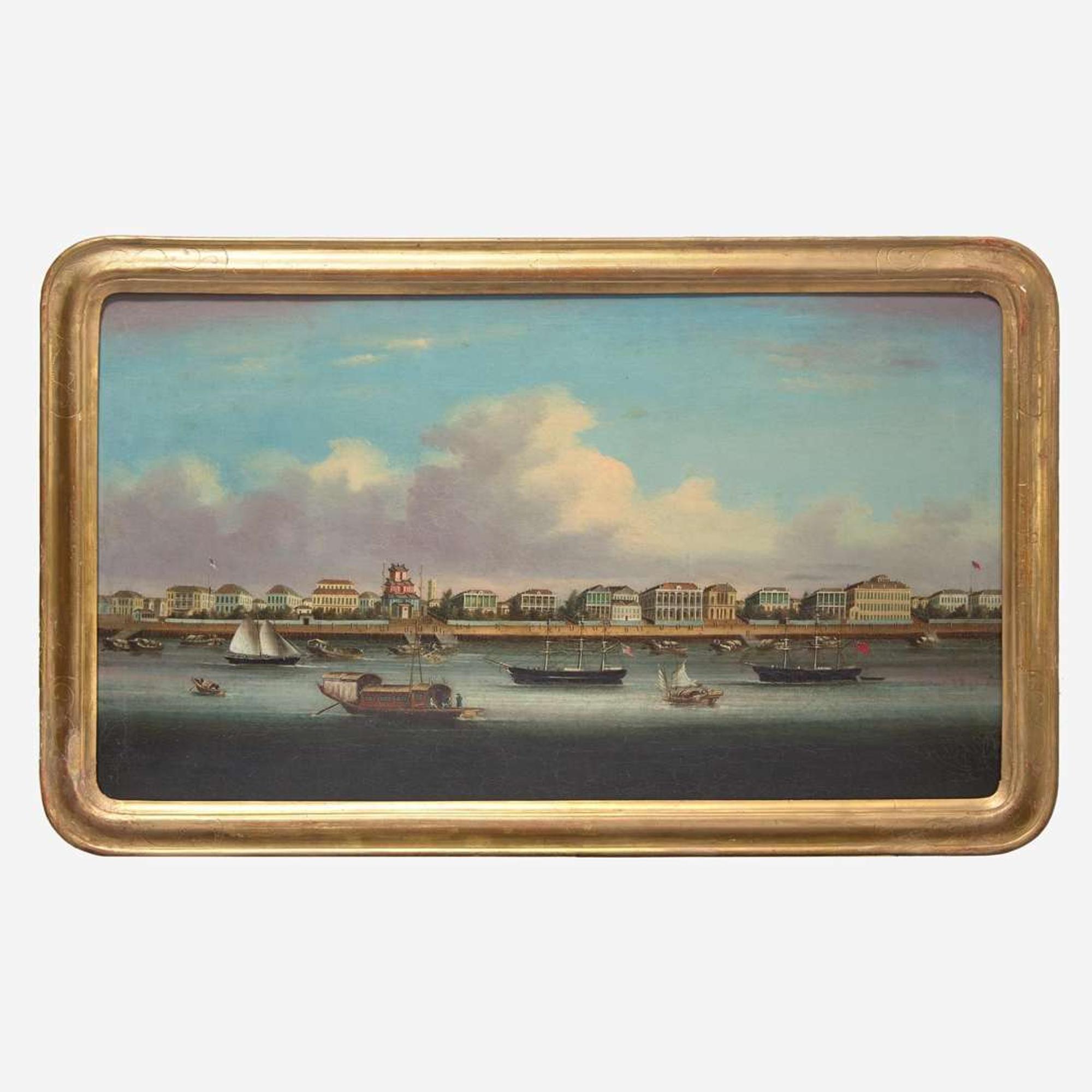 China Trade School 19th century The Bund in Shanghai Harbor, circa 1860