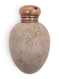 Two English Silver Mounted Polychrome Earthenware Scent Flasks
