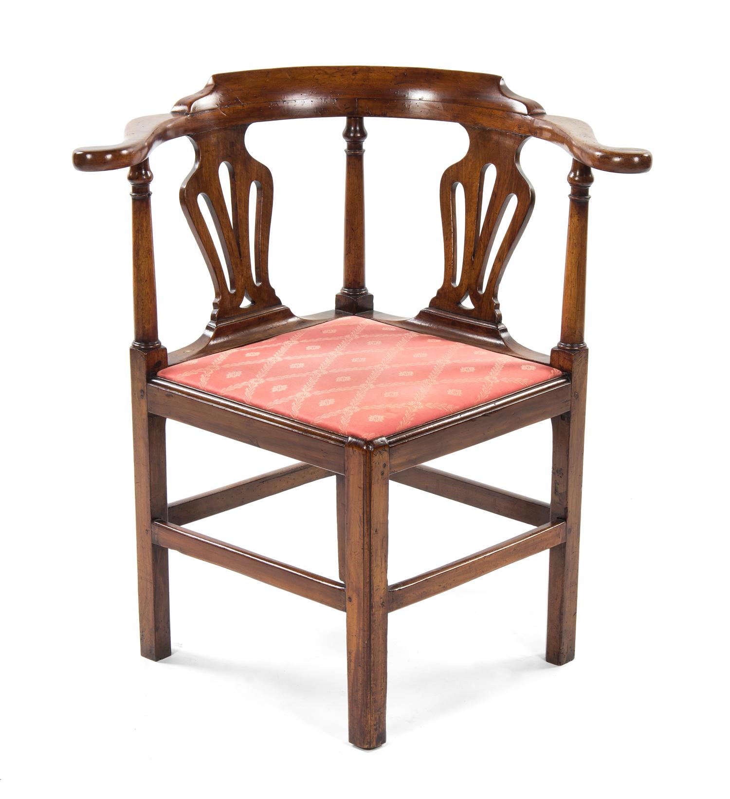 A George III Walnut Corner Chair, 19TH CENTURY, Height 31 3/4 inches. — 19TH CENTURY,