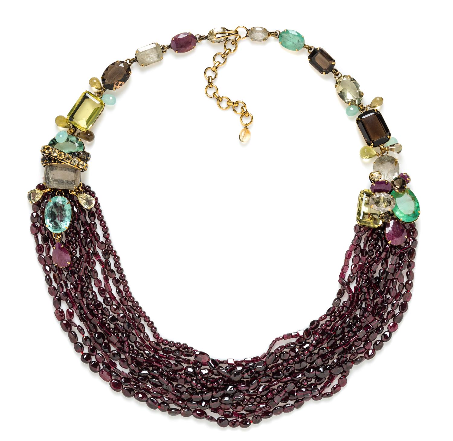 An Iradj Moini Ruby and Gemstone Multistrand Necklace, 30" x 4".